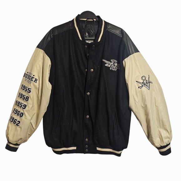 Steve and Barry's Other - Vtg STEVE & BARRY'S Hot Rod Café V8 Bomber Letterman Style Jacket READ SPOTS